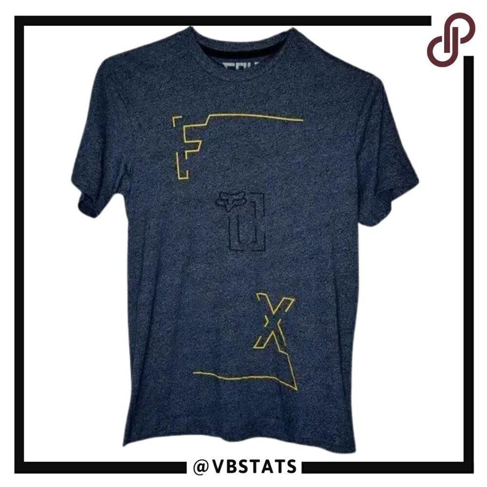 FOX Premium Short Sleeve Graphic Heather Navy and Yellow Tee in Size Small‎